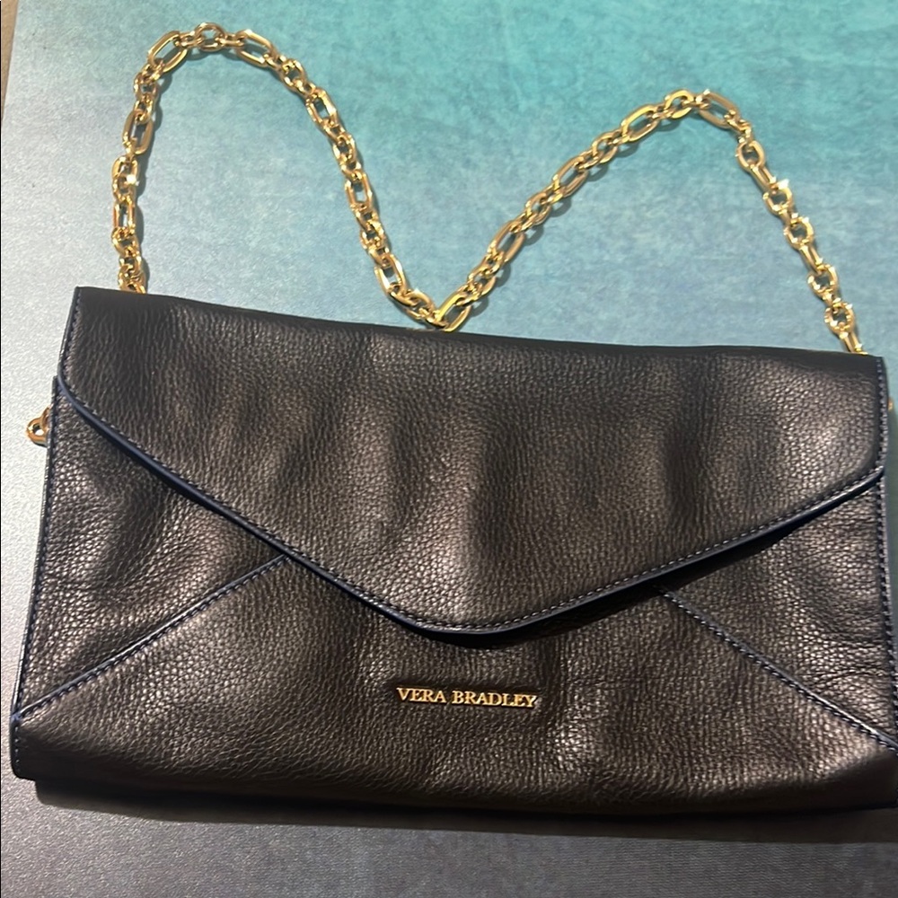 Vera Bradley Black Clutch with Gold Chain